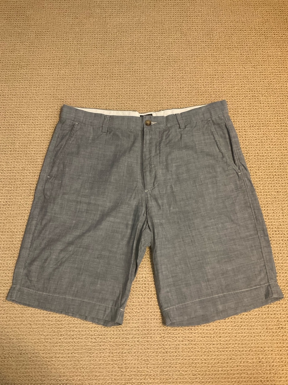 J Crew Club Cotton Linen-like Mens Gray Blue Casual Shorts size 36 w 11 inseam